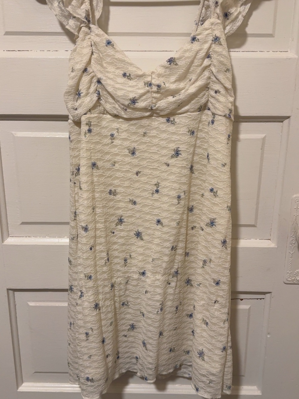 No Boundaries Cream Midi Dress with Blue Floral Embroidery